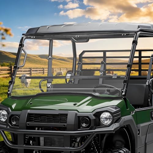 StarknightMT Flip Windshield Compatible with 2015-2026 Kawasaki Mule Pro FXT 2016-2026 FX DX DXT | Hard Coated Polycarbonate Anti-UV Clear Front Fold Window for Farm & Ranch No Rattle Easy Install