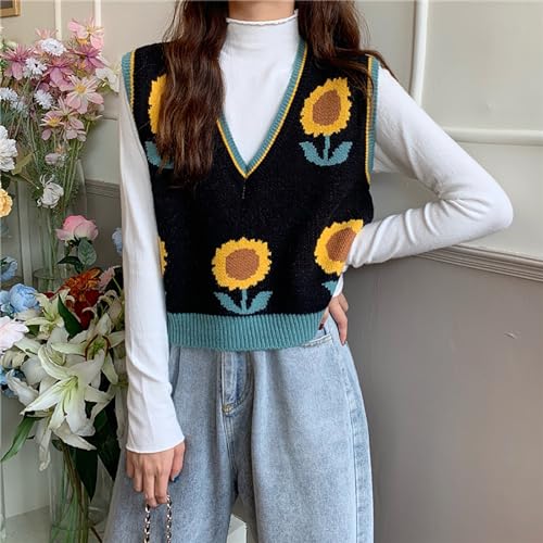 Image of jinghuiyue Women's Sleeveless Sweater Vest Halloween Skull Printed Knit Vest V Neck Crop Pullover Knitwear Tank Tops