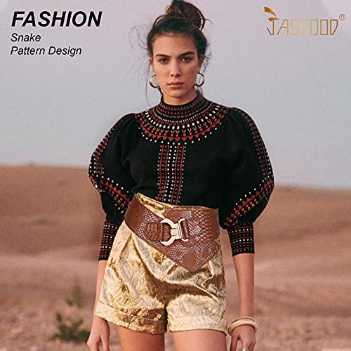 Jasgood Women's Fashion Snake Pattern Wide Elastic Stretch Adjustable Waist Cinch Belt Waistband Brown Suit Waist 29-32 Inch #TOP1