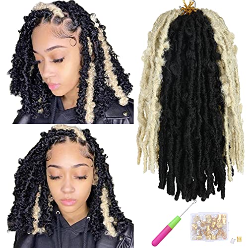 Butterfly Faux Locs Crochet Hair 7 Packs 12 Inch Short Bob Distressed Locs Ombre Faux Locs Crochet Braids Hair Extension Soft Locs for Women Pre Looped Pre-twisted Braids Hair (5 Packs1B 2 Packs#613)