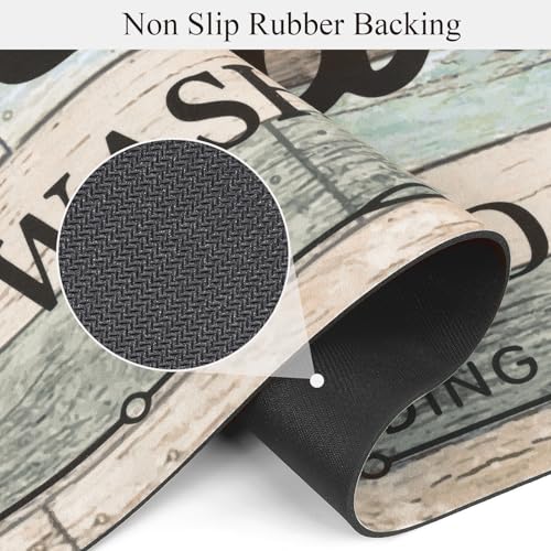 Image of Pauwer Laundry Room Rug Runner 20 inchx60 inch, Non Slip Waterproof Mat, Teal Beige