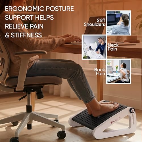 Image of Moscus Ergonomic Footrest for Office Chair, Footrest Under Desk with Massager & Acupressure Surface, Improves Posture, Relieves Back & Leg Pain, Black & White