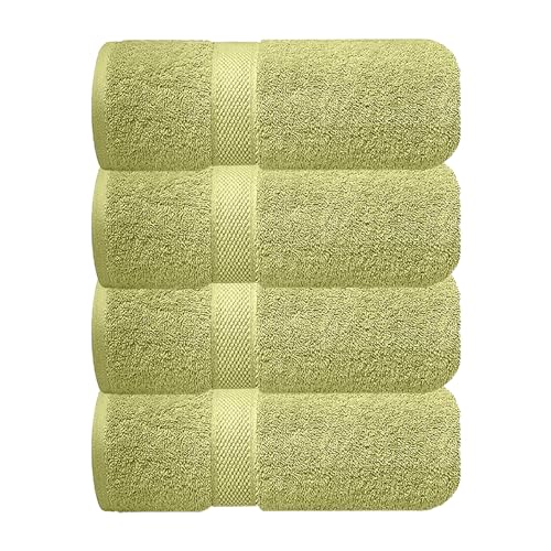 Image of Sulfar 100% Combed Cotton, Quick Drying Highly Absorbent Thick Bathroom Towels, Luxury Bath Towel Set (Pack of 4, 70 X 140 cm) - 600 GSM (Misty Green)