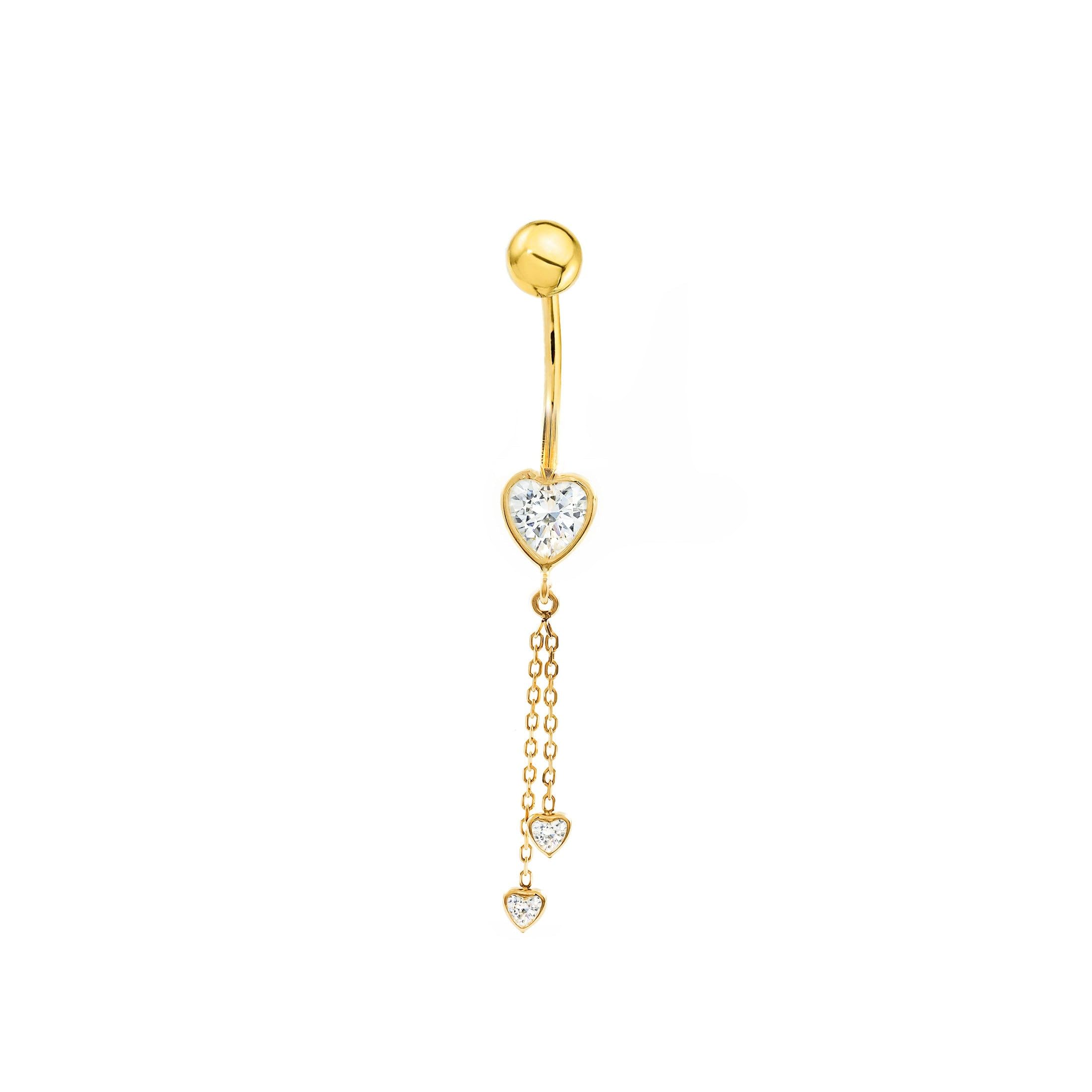Monde Petit Piercing für Nabel herzen Zeichenfolge - Gelbgold 9 Karat (375) - Geschenkbox - Garantiezertifikat