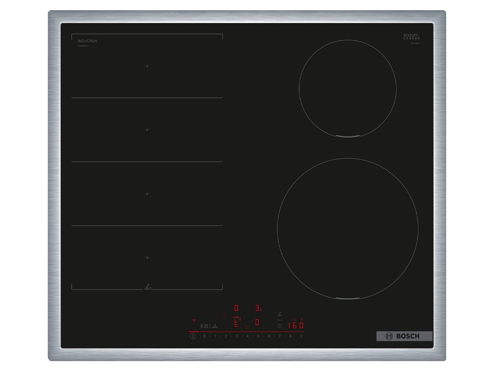 Bosch PIX645HC1E Serie 6 Smart Piano cottura a induzione (autosufficiente), larghezza 60 cm, Flex Induction, telaio avvolgente, controllo cappa basato sul piano cottura, cottura più veloce