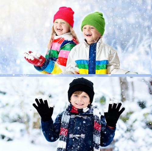 Image of Handepo 60Pcs Kids Winter Beanie and Gloves Bulk Knit Hats Gloves Warm Unisex Cold Weather Winter Gifts for Boy Girl Homeless