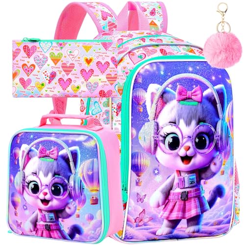 Image of WZLVO 3PCS Kids Backpack for Girls, Unicorn Dinosaur Animal Prechool Elementary Kindergarten School Bookbag with Lunch Box