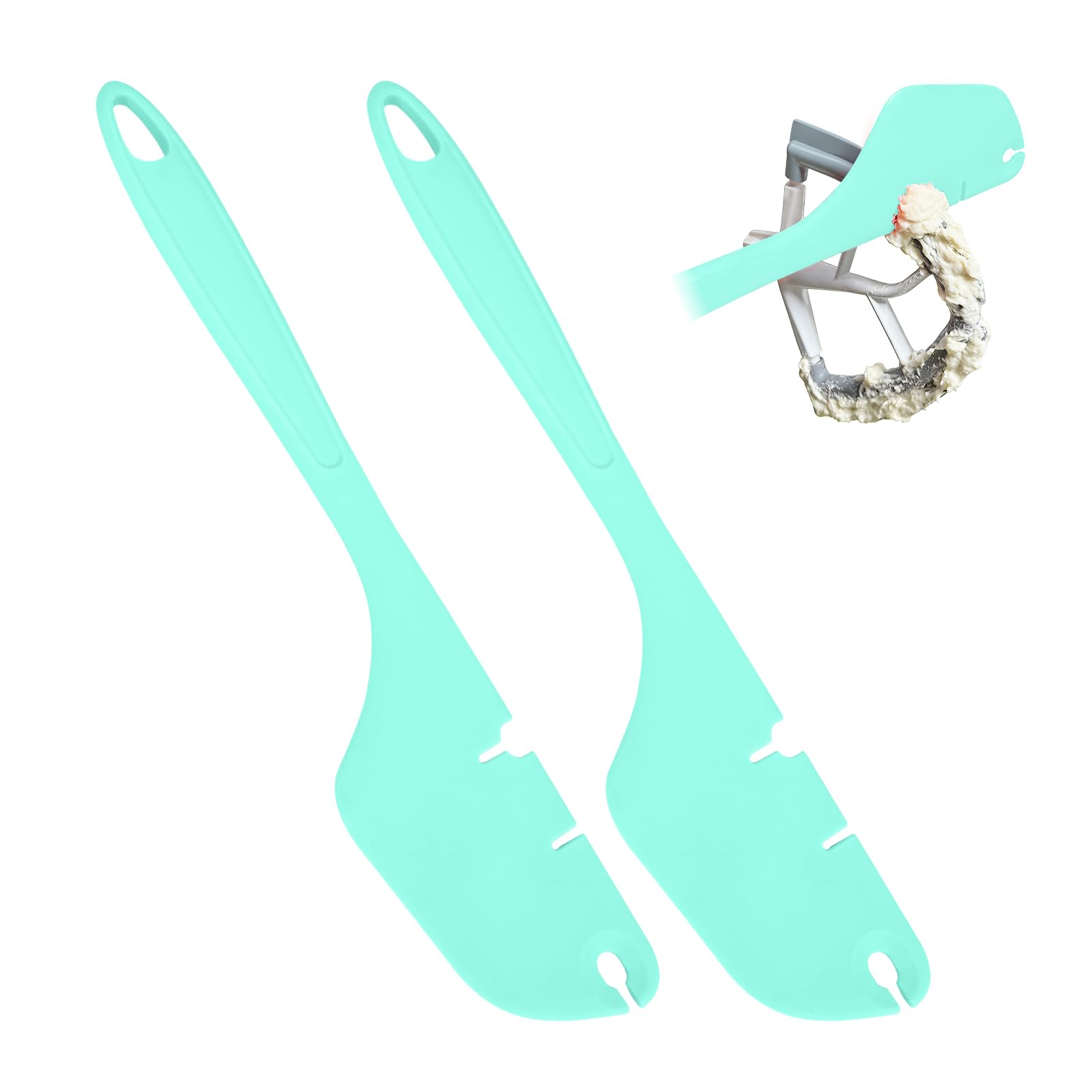 2 Pack Silicone Spatula Mixer Beater Scraper Compatible with Kitchen Aid Stand Mixer Attachments,Works on Flat Beaters, Whisks, Dough Hooks (Mint Green)