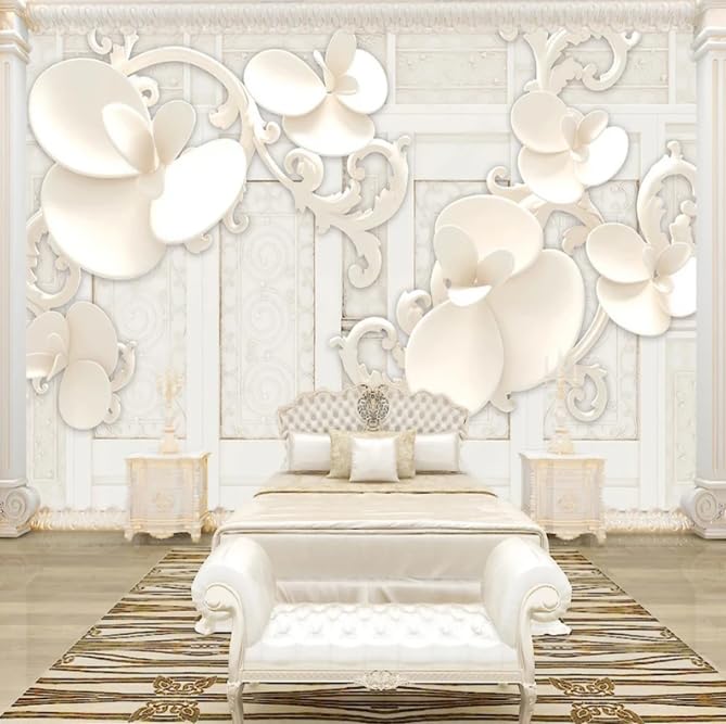Papier peint européen fleur relief 3D pour transformer un mur blanc et donner du volume