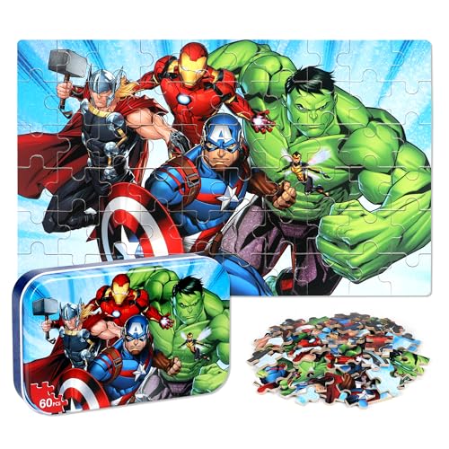 LELEMON Puzzles for Kids Ages 4-6, 60 Piece Puzzles for Kids Ages 4-8,Children Jigsaw Puzzles in a Metal Box,Educational Learning Puzzle Toys for Girls and Boys