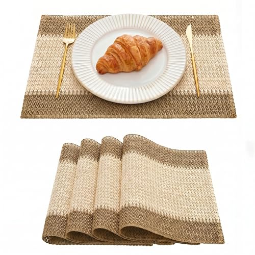 Artoid Mode Burlap Brown Paper Woven Farmhouse Stripe Placemats Set of 4,12x18 Inch Seasonal Holiday Table Mats Party Kitchen Dining Decoration