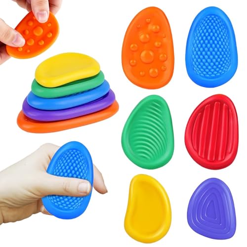 Sensory Stone 6 Pack Textured Worry Stone Stress Relief Fidget Toy for Adults Anxiety Relief Mindfulness Focus Tool Desk Accessory for Office Home Study