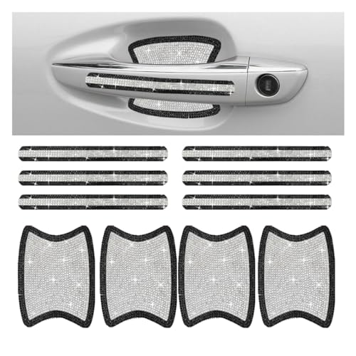 Bling Car Door Handle Protector, Bling Auto Doors Handles Sticker Anti-Scratch, Universal Car Door Handle Protective Cover, Shiny Rhinestone Auto Decor Accessories for Women (Black&White)