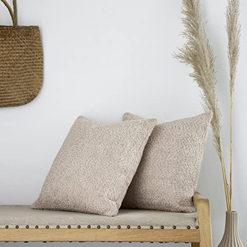 Fiouovo Textured Farmhouse Throw Pillow Covers 20X20 Decorative Pillows For Bed Couch Pillows For Living Room Rustic Pillows Neutral Accent Cushion Cases Set Of 2, Beige #TOP6
