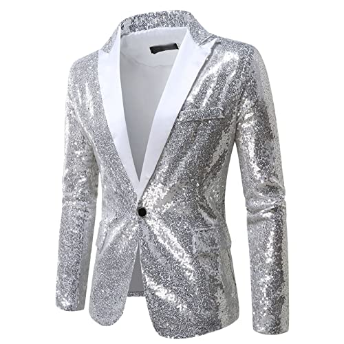 Blazer à Paillettes Argenté - Veste à Paillettes pour Homme -Veste à Paillettes - Veste De Smoking - Blazer - Loisirs - Carnaval - Costume De Carnaval -...