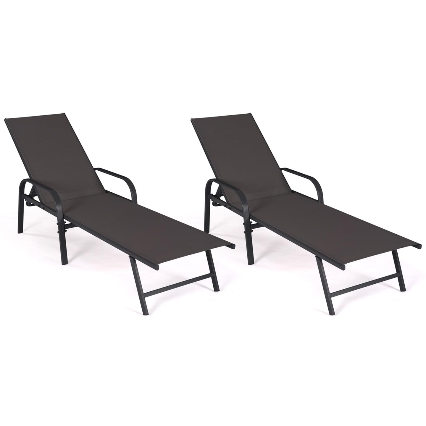 IDMarket Fidji - Conjunto de 2 tumbonas de jardín reclinables, de acero negro y tela gris antracita