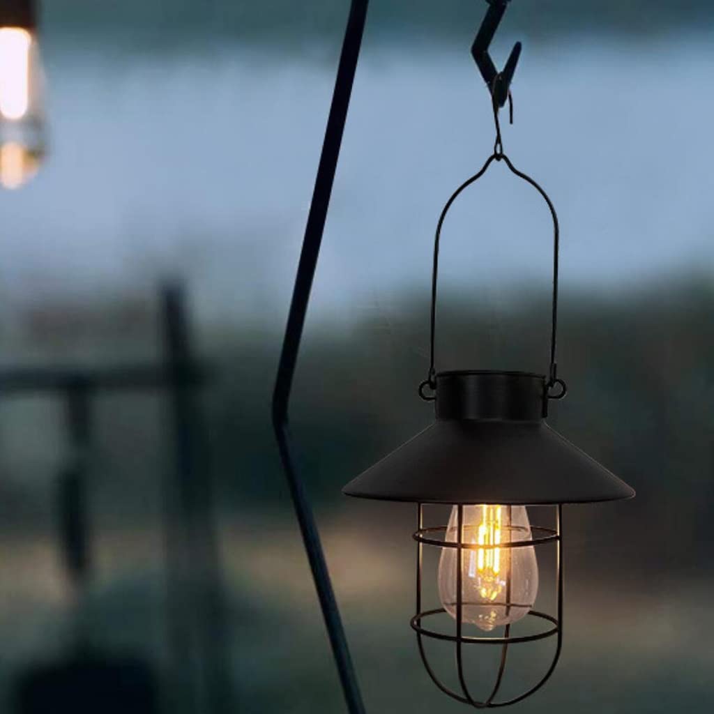Lampa kempingowa do oświetlenia namiotu, Lampa konna w stylu retro, długa żywotność baterii, odpowiednia do oświetlenia kempingowego(Black,22 * 29cm)