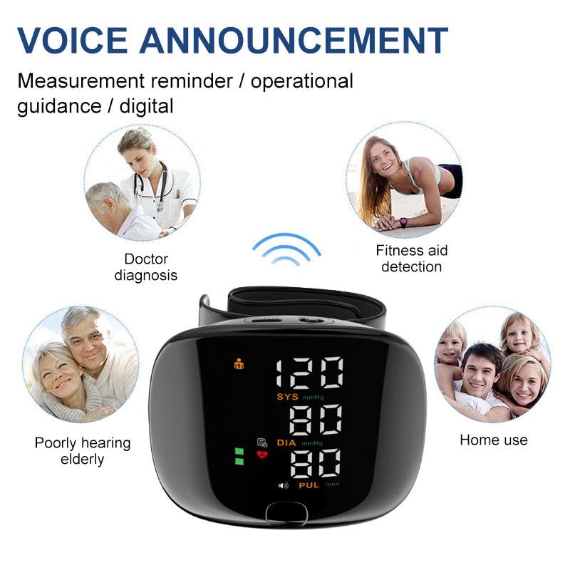 Image of Wrist Blood Pressure Monitor with 1-Year Warranty | Digital BP Machine with Voice Support | Blood Pressure Machine Rechargeable Type-C | HD LED Display | One-Touch Operation | Clinically Accurate | 2 User Memory | Irregular Heartbeat Detection | Portable BP Monitor for Home Use