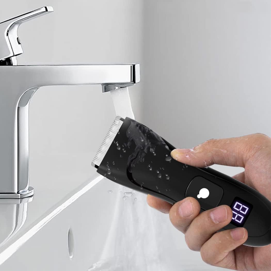 Electric Groin Hair Trimmer Waterproof Electric Body Hair Grooming Trimmer Hair Shaver and Hair Clippers for Men pubic Hair Trimmer for Men with USB Rechargeable Lithium and LED Display Black