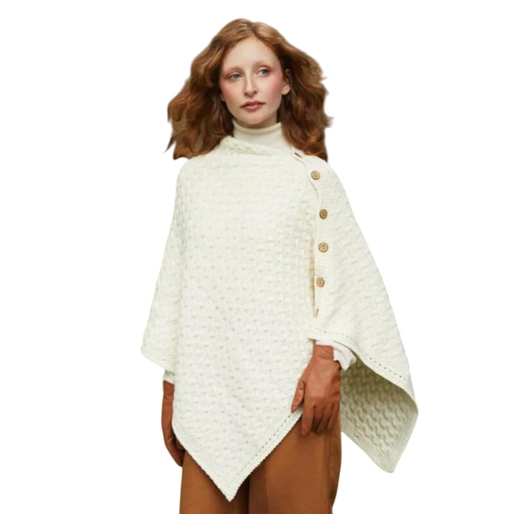 Aran Woollen Mills Supersoft Merino Wool Buttoned Irish Cape Poncho
