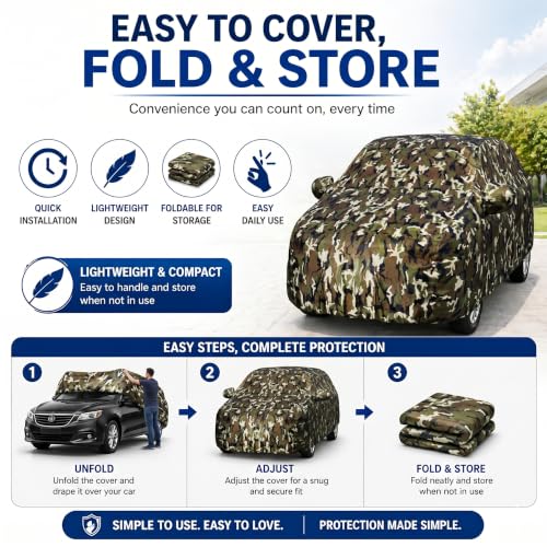 Image of Pivalo Car Body Cover for Tata Harrier All Model & Years (2019-2026) 100% Waterproof with Mirror Pockets, Triple Stitched Dustproof Heat Resistant UV Protection (Military /Jungle /Camouflage)