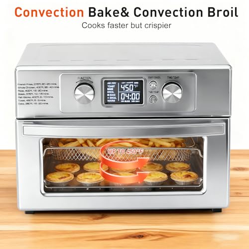 Image of OLIXIS Toaster Oven Countertop, 23QT Air Fryer Toaster Oven Combo, 4-in-1 Bake Toast Broil & Air Fry, Dual Convection, 60-Min Timer with Indicator, 180F-450F, Accessories Included, Stainless