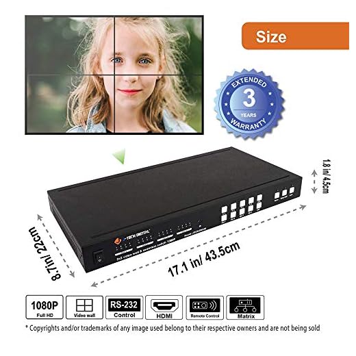 J-Tech Digital 2X2 HDMI Video Wall Controller Seamless 4x4 1080p HDCP1.4 HDMI Matrix Switch with IR Remote, RS232 PC Web Interface Remote Control, Control4 JTD-P8 Drivers [JTECH-SMX44]