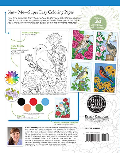 Birds at Home Coloring Book: 50 State Birds and Flowers (Design Originals) From Alabama's Camellia to Wyoming's Meadowlark with 24 Removable Cards, Common & Scientific Names, and 12 Inspiring Examples - Image 2