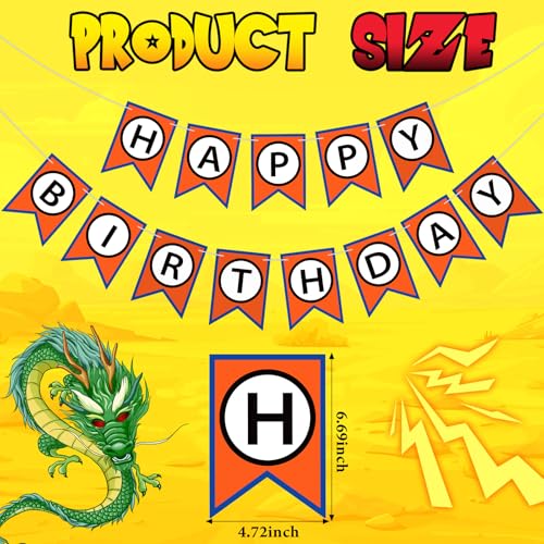 Image of VitalCozy Anime Theme Dragon Happy Birthday Bunting Banner Pre-string with Black Letters Birthday Decoration Banner for Anime Party Supplies