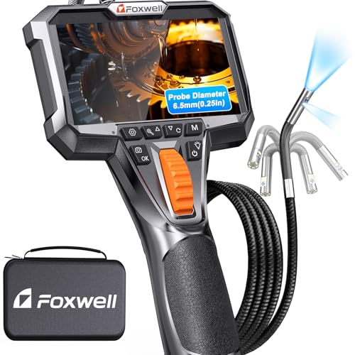 FOXWELL Y406D 6 5mm Dual Lens Endoskopkamera mit Licht 220 Zweiweg Rotation Endoskopkamera Beweglicher Kopf Endoskop Kamera 1 5m Flexible Inspektionskamera Rohrkamera Endoscope für Kfz/Mechanik