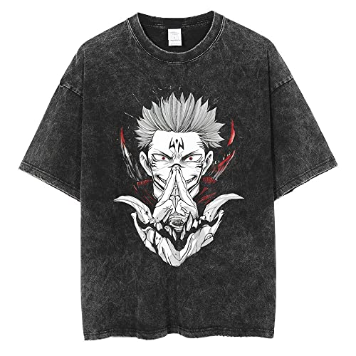 Zhongkaihua JJK Gojo Satoru Anime Ryomen Sukuna T-shirt vintage délavé détressé graphique noir...