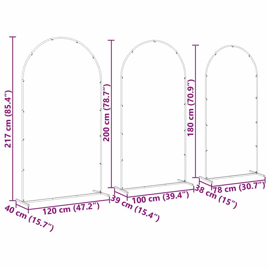 Hochzeitsbogen 3er Set Gold Pulverbeschichteter Stahl, 120 x 40 x 217 cm, 100 x 39 x 200 cm, 78 x 38 x 180 cm, für Garten Hochzeit Deko