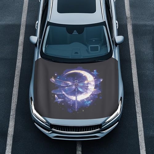 Image of Car Hood Cover,Universal Car Hood Cover Protector Suitable Most Automotive Sedans Trucks Pickup Sports Cars,Car Accessories Dragonfly Moon Print