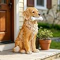 COWOS Solar Dog Statue with Glowing Bone, Golden Retriever Dog Statues for Outdoor Garden Decor, Weatherproof Dog Figurines and Pet Memorial Gift