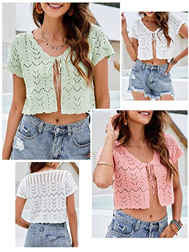 HUIOP Frente Aberta, Tops curtos casuais curtos de malha com gola em V feminino cropped mangas curta