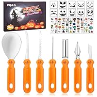 EIKEJI Kürbis Schnitzset, 28 Stück Halloween Kürbis Schnitzwerkzeug DIY Halloween Dekoration Kürbis Schnitzen Set mit Schnitzvorlagen, Edelstahl Kürbis Schnitzmesser für Kinder Erwachsene und Familie