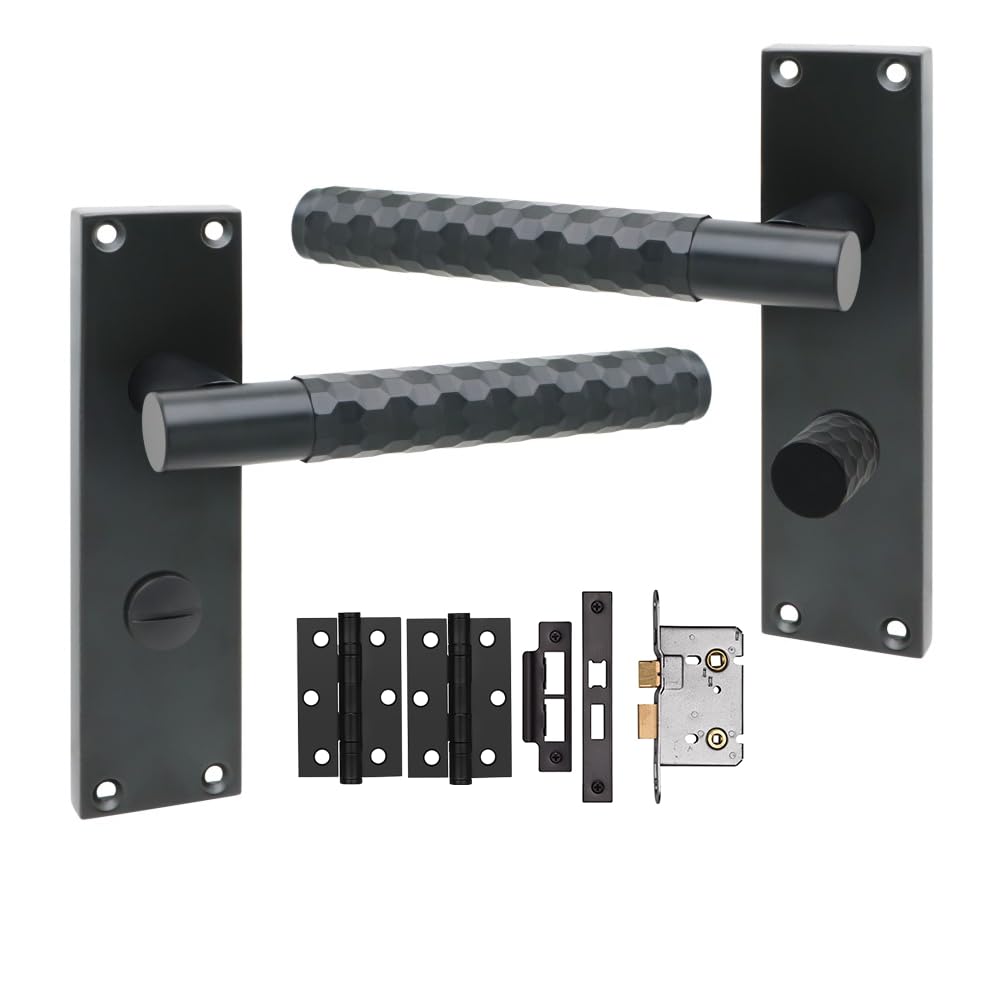Golden Grace Matt Black Victorian Knurled Honeycomb Hex Cut T-Bar Bathroom Door Handles Bathroom Mortise Lock Hinges Finish 150Mm Long