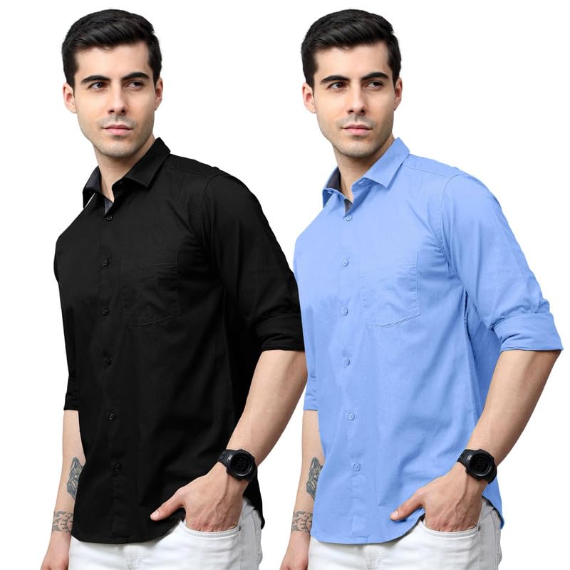 tee projekt Cotton Shirt for Men ll Front Pocket Shirt ll Stylish Long Sleeve Shirt ll Soild Regular Fit (Pack of 2)-picture-15