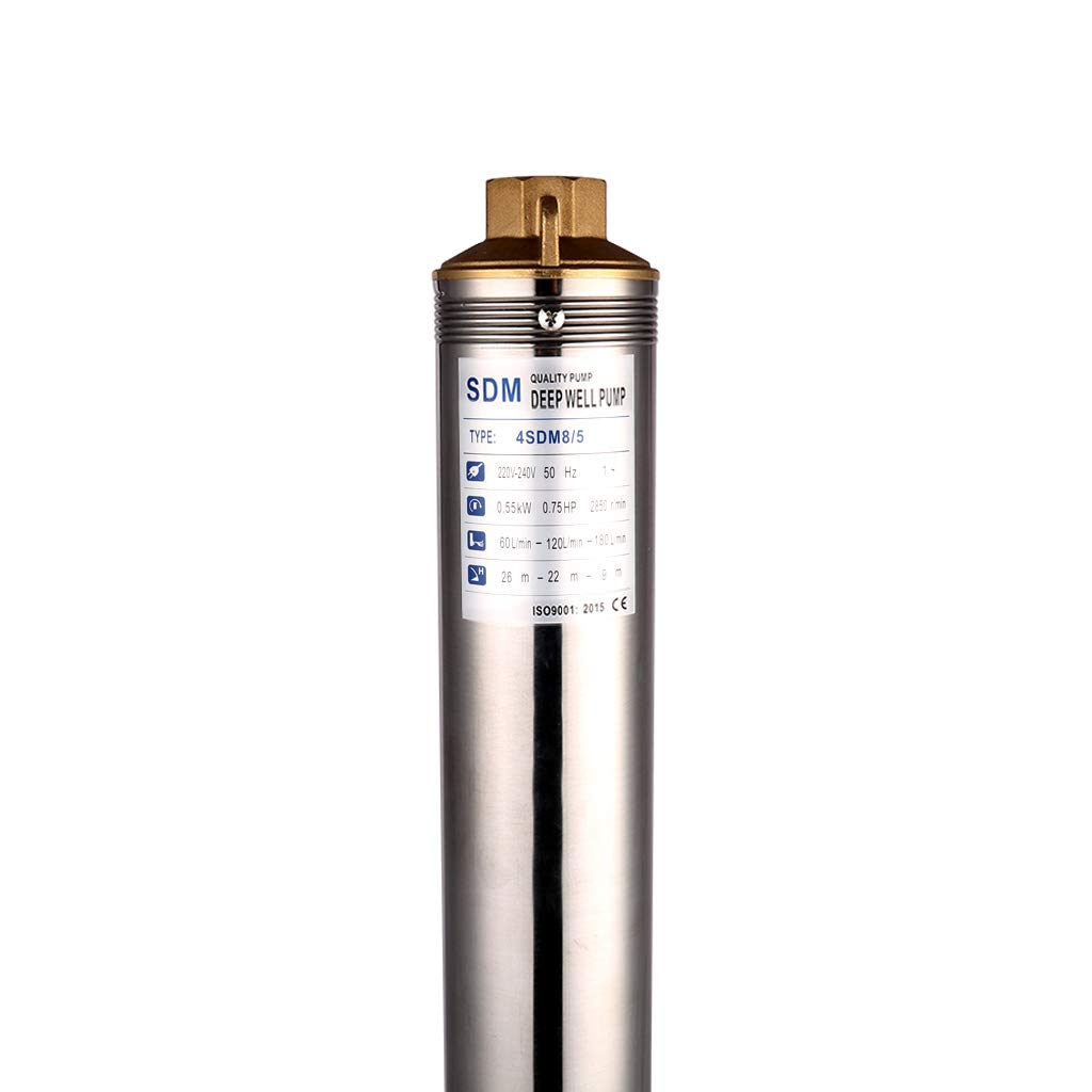 Bomba de Pozo Profundo Bomba de Agua Sumergible de 2 "de Calibre 4"de Diametro Bombas de Agua de Acero Inoxidable 220V-240V / 50Hz 0.75hp Bomba de Potencia