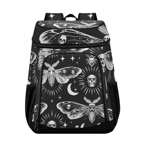 Skull Moth Black Cooler Backpack Cooler Insulated Leak Proof Lunch Backpack 36 Cans Waterproof Soft for Men Women Picnic Hiking Camping Beach