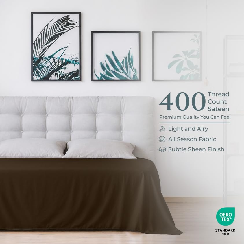 Image of Royale Linen 400 Thread Count 100% Cotton Flat Sheets Only - Cooling Sheets - Full Flat Sheet Sold Separately - Luxury Sateen Weave - Breathable & Super Soft Top Sheet Only (Full,Egyptian Camel)