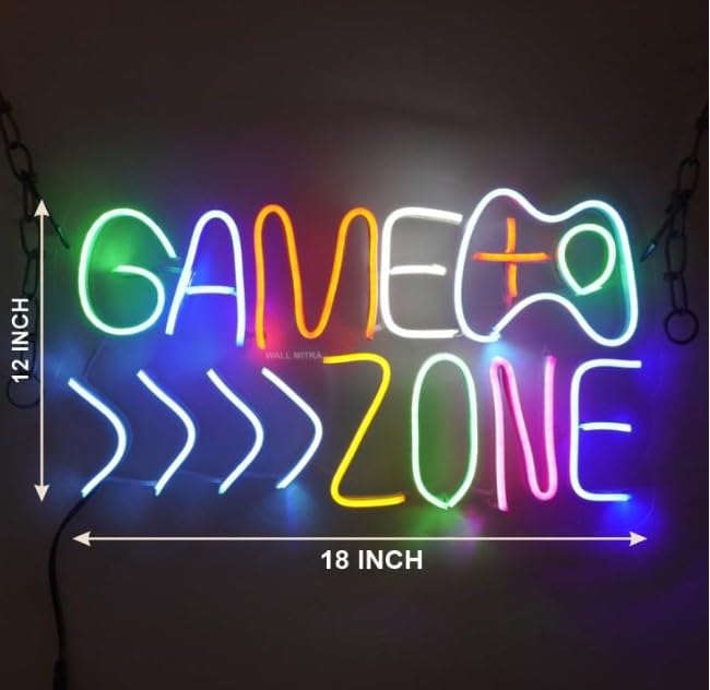 Image of Social Point Game Zone Neon Sign, Multicolour, 18x12 Inch, LED Wall Hanging Light for Gaming Room Decor