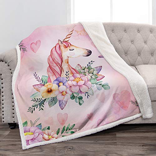 Jekeno Unicorn Sherpa Blanket Comfort Warm Cartoon Fleece Throw...