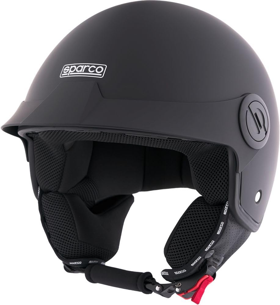 Sparco Riders Kask Demi-Jet z daszkiem SP602, lekki i kompaktowy kask skuterowy, certyfikat ECE 22.06, kask motocyklowy w stylu wyścigowym