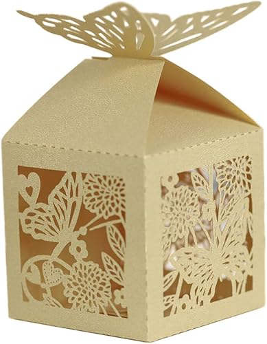 Miniatura 1 de Cajas cortadas con láser, 50 unidades, cajas de regalo plegables con diseño de mariposa, cajas de regalo de boda, caja de dulces de encaje con