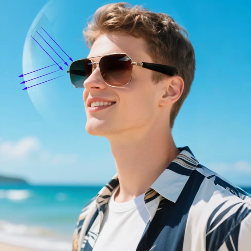 Lunettes Connectées IA, Lunettes Intelligentes IA, Style Aviateur, Unisexe, Appels, Musique, Traduction Vocale, Bluetooth, IP65 Résistant à l'eau, Ultra-Légères 20 g, Marron