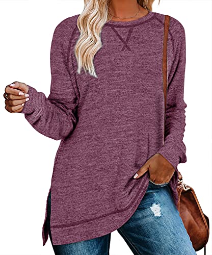 Image of Aokosor Womens Sweaters Long Sleeve Shirts Lightweight Side Split Tunic Tops for Leggings Trending Now 2023