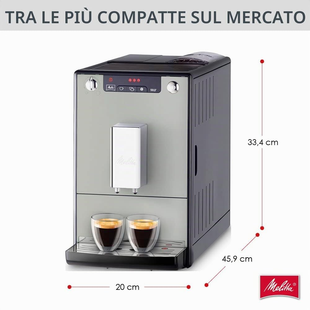 Melitta Solo – Macchina da caffè – Funzione 2 tazze – beccuccio regolabile – macina conica – intensità del caffè regolabile in 3 livelli – edizione limitata – Sandy Grey (E950 – 777)