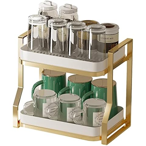 UMDONX Mug Storage Rack 2 Tier Cup Rack Kitchen Countertop Organizer with Detachable Serving Platters Cover