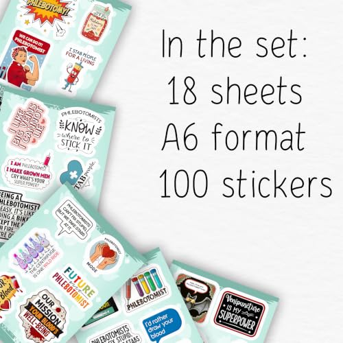 100Pcs Phlebotomy Stickers for Water Bottle, Laptop - Funny Phlebotomy Gifts for Phlebotomist - Phlebotomist Party Supplies & Decorations for Lab Week - Gift for Women & Men by BulbaCraft - Used condition - Image 2